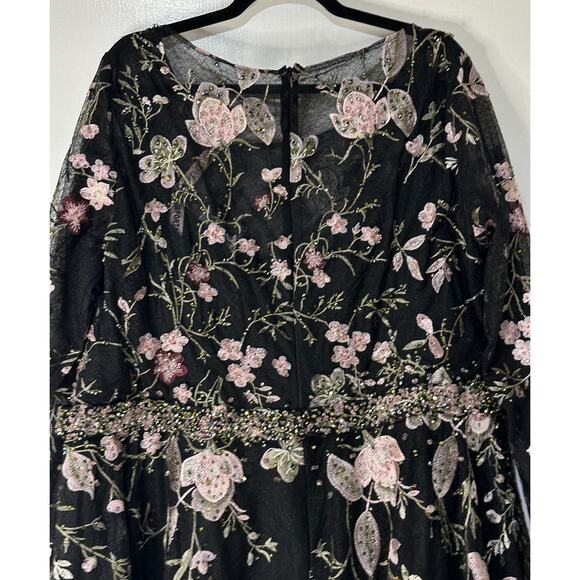 Mac Duggal Floral Embroidered Long Sleeve Dress Black Pink Plus Sz 22 NWT 20476 - Picture 14 of 16